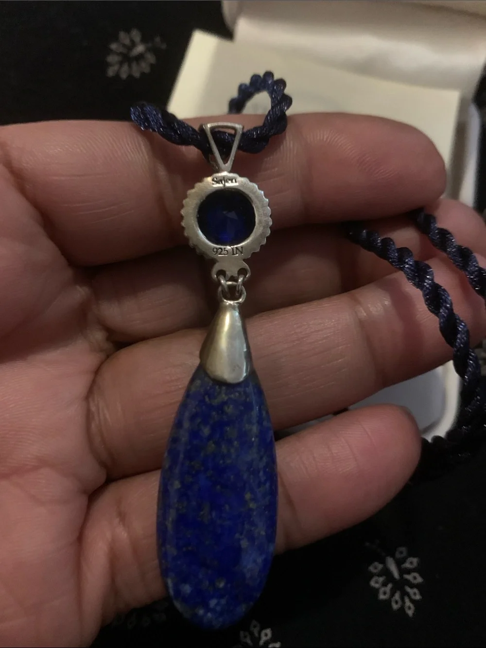 Vintage Saje Lapis Lazuli Teardrop Necklace with Blue Crystal Accents - Picture 5 of 6